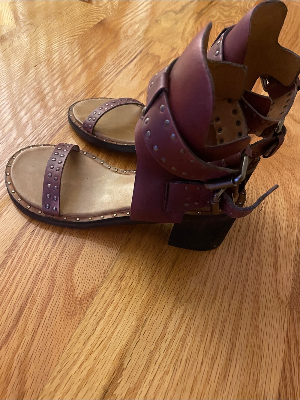 Free People Plum Studded Leather Block Heel Sandals - Picture 2 of 3